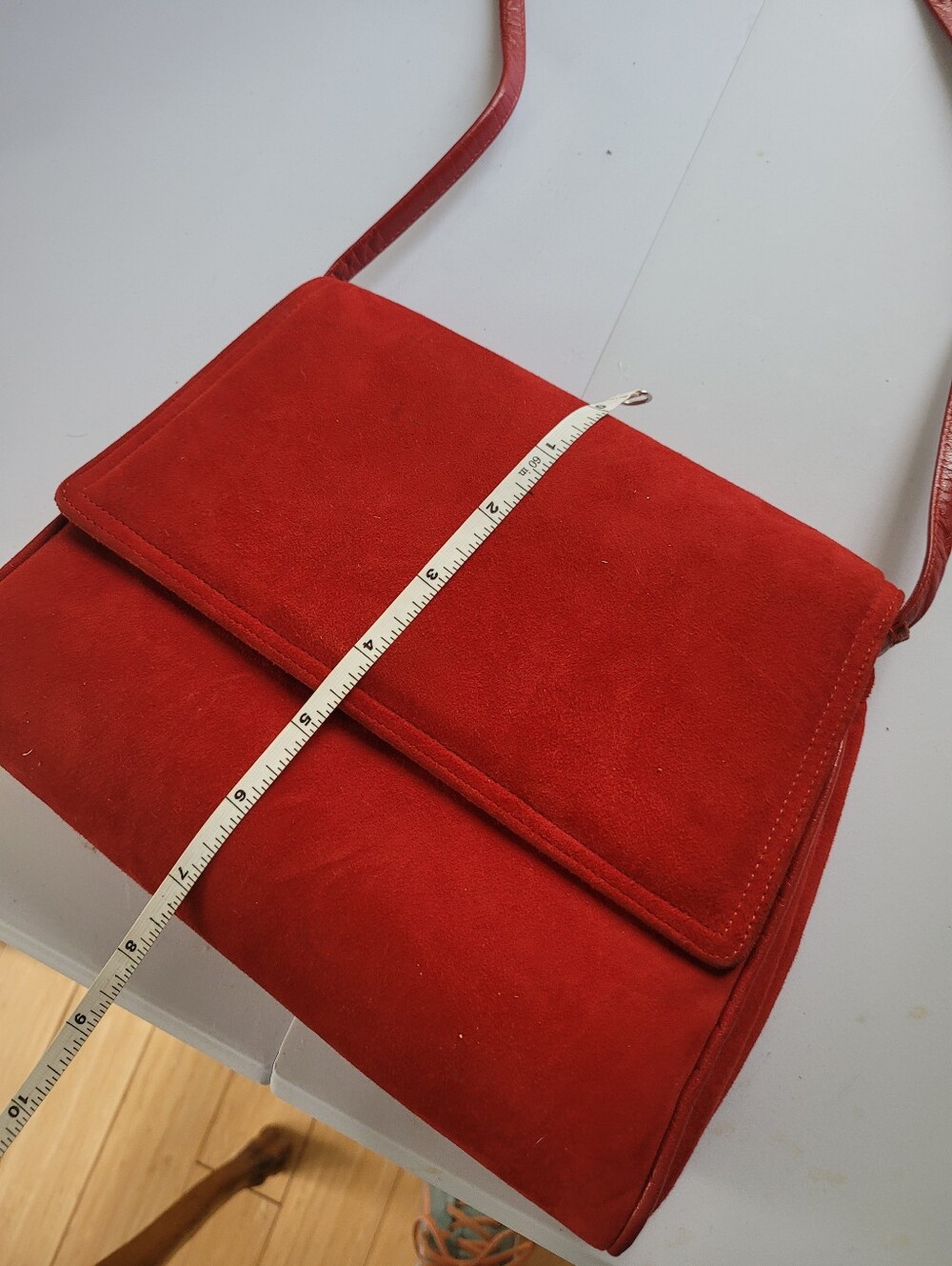 VTG Frenchy Of California Red Suede Crossbody Bag with Flap - Women Like Khaite - Picture 7 of 8